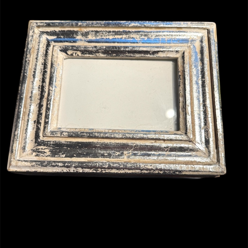 Shabby Chic Distressed Silver/White Wood Storage Box Photo Frame 9 ¼ x 7 ½" x 3"